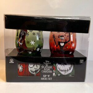 The Nightmare Before Christmas Sip & Sock Set 2 Stemless Glasses Sally Jack New